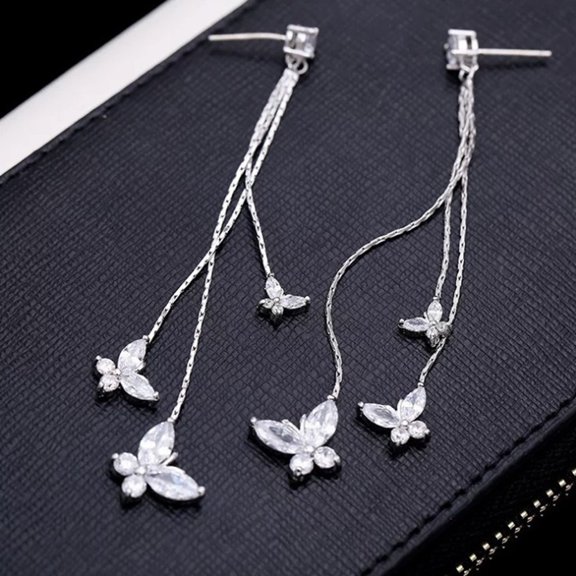 batmeuy 1 Pair Drop Earrings Butterflies Rhinestones Jewelry Sparkling Temperament Dangle Earrings for Banquet