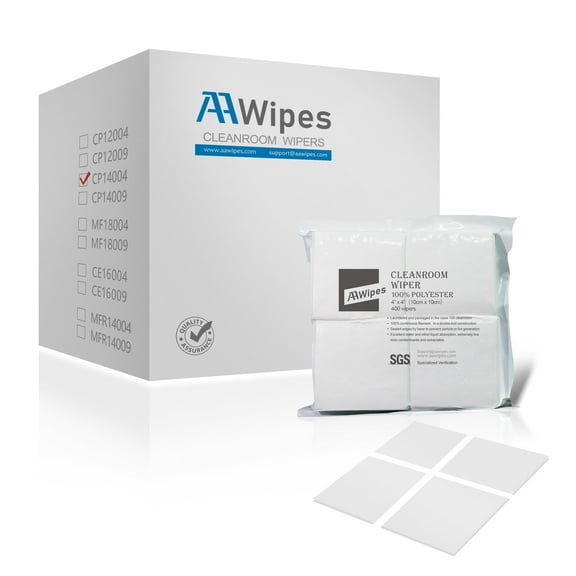 AAWipes Cleanroom Double Knit 100% Polyester Wipers 4"x4" Bulk Case (1 Case with 8,800 Wipes per 22 Bags, No. CP14004) Polyester Wipes Lint Free Cloths Laser Sealed Edge, Class 100 Cloths