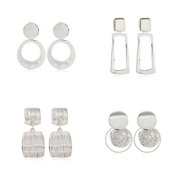 DESIGNICE 4Pcs Earrings for Women,Clip Earrings for Women,Clip on Earrings Women,Silver1