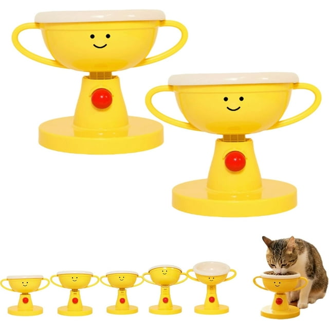 Bol pour Chat Réglable, Plat d'Alimentation Surélevé à 30° avec Support Incliné/bols Empilables/cinq Niveaux de Hauteur Réglables pour Chats et Chatons, Ensemble Ergonomique pour Nourriture et Eau pour Animaux (2 Pcs-Céramique)