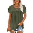 thumbnail image 5 of Summer T-Shirts for Womens Criss-Cross V Neck Tunics Tops Short Ruffled Sleeve Shirts Babydoll Front Pleated T Shirts Plain Basic Tops Shirts Light Breathable Tunics Blouses Beach Vacation Clothes, 5 of 7