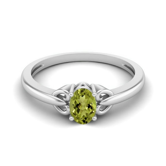 925 Sterling Silver 6X4mm Oval Peridot Solitaire Women Valentines Day Gifts Ring