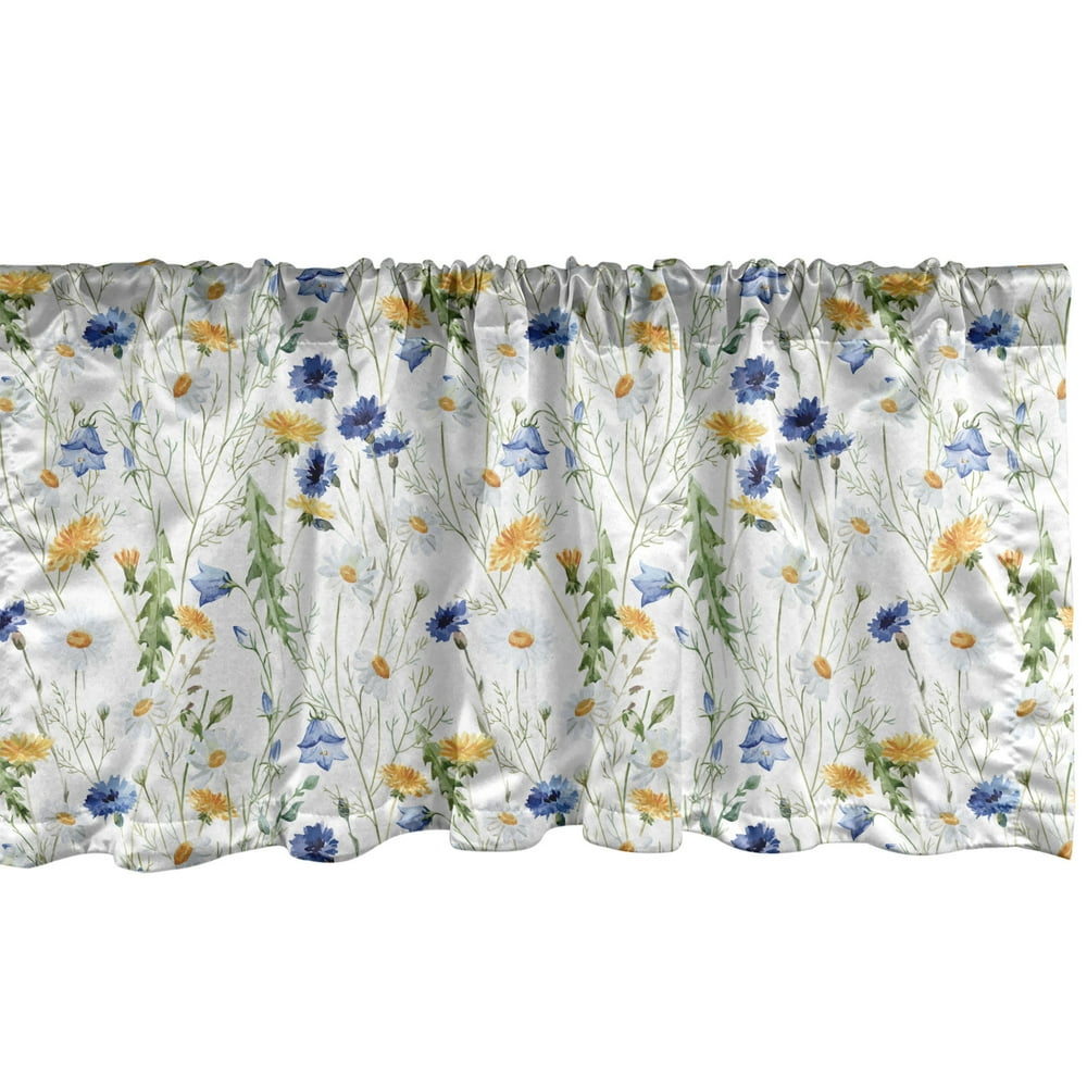 Ambesonne Flower Window Valance, Wild Flowers Poppies and Daisies Rural