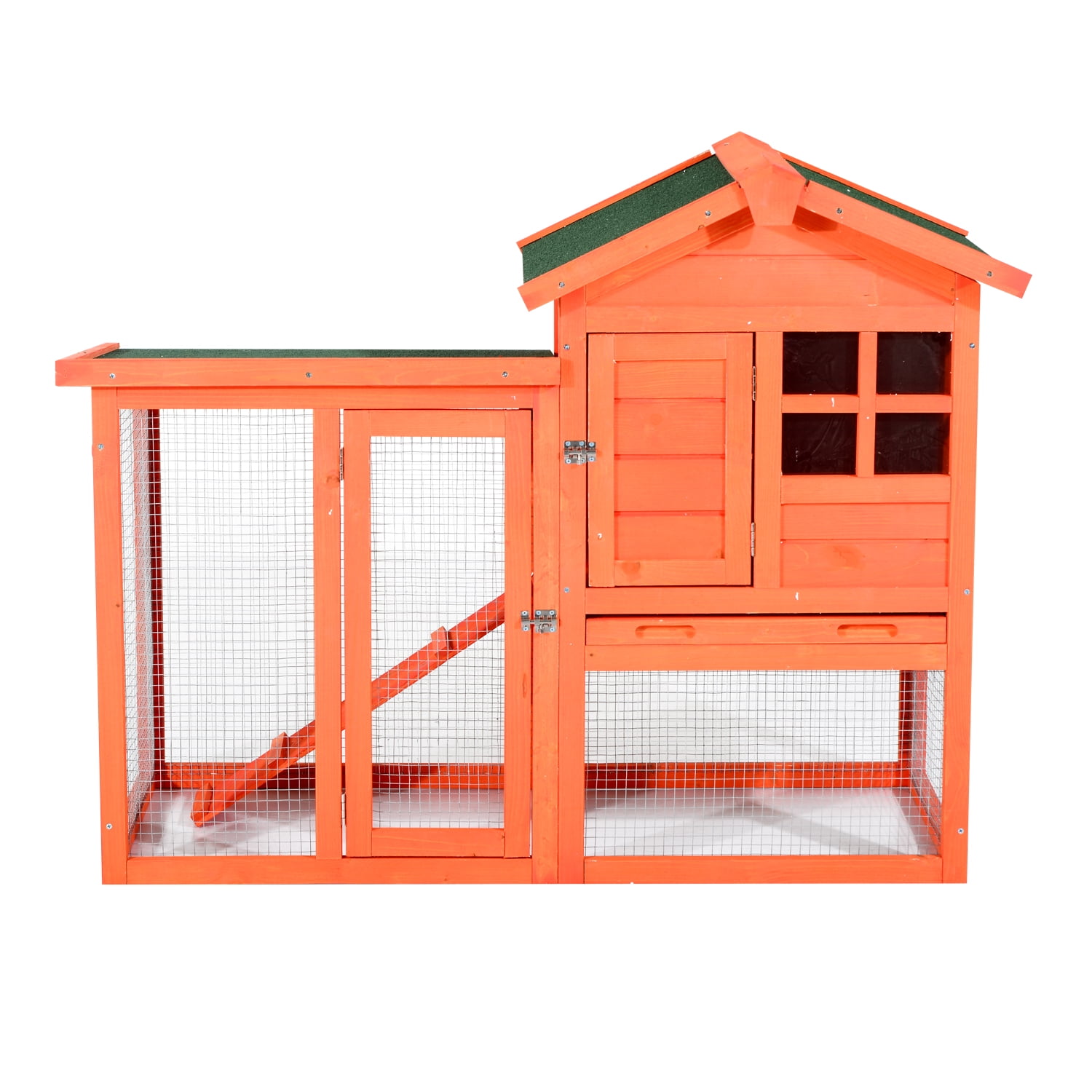 Anself 48" Wooden Rabbit Hutch w/ Ladder and Outdoor Run