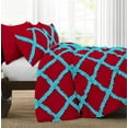 thumbnail image 3 of D.N.G. BEDDINGS 5 Piece Luxury Two Tone Diamond Ruffle Pattern Comforter Set Premium Super Soft, All Season 800 Thread Count, 100% Egyptian Cotton, Twin/Twin XL Size Turquoise Blue/Red Solid Color, 3 of 4