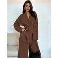 thumbnail image 5 of Women'S 2 Piece Outfits Long Sleeve V Neck Blazer Wide Leg Sets Office Work Clothes Dark Brown S, 5 of 10