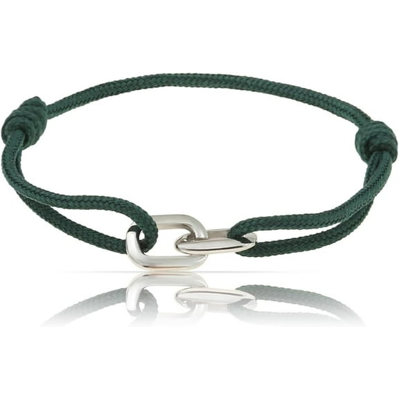 Bracelets for Men - Handmade Men Rope Bracelet - Sailing Rope Bracelet for Men - Adjustable Mens Bracelets Rope - Surfer Bracelet Gift for Men (Emerald Green Silver)