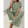 thumbnail image 6 of Women'S Casual Summer Travel Vacation Wear Two-Piece Suit Short Sleeve Wide Leg Pants Casual Suit Green XXL, 6 of 7