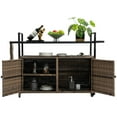thumbnail image 4 of Aukfa Outdoor Wicker Island Rolling Bar Cart with Glass Top for Patio Backyard Garden, Brown, 4 of 10