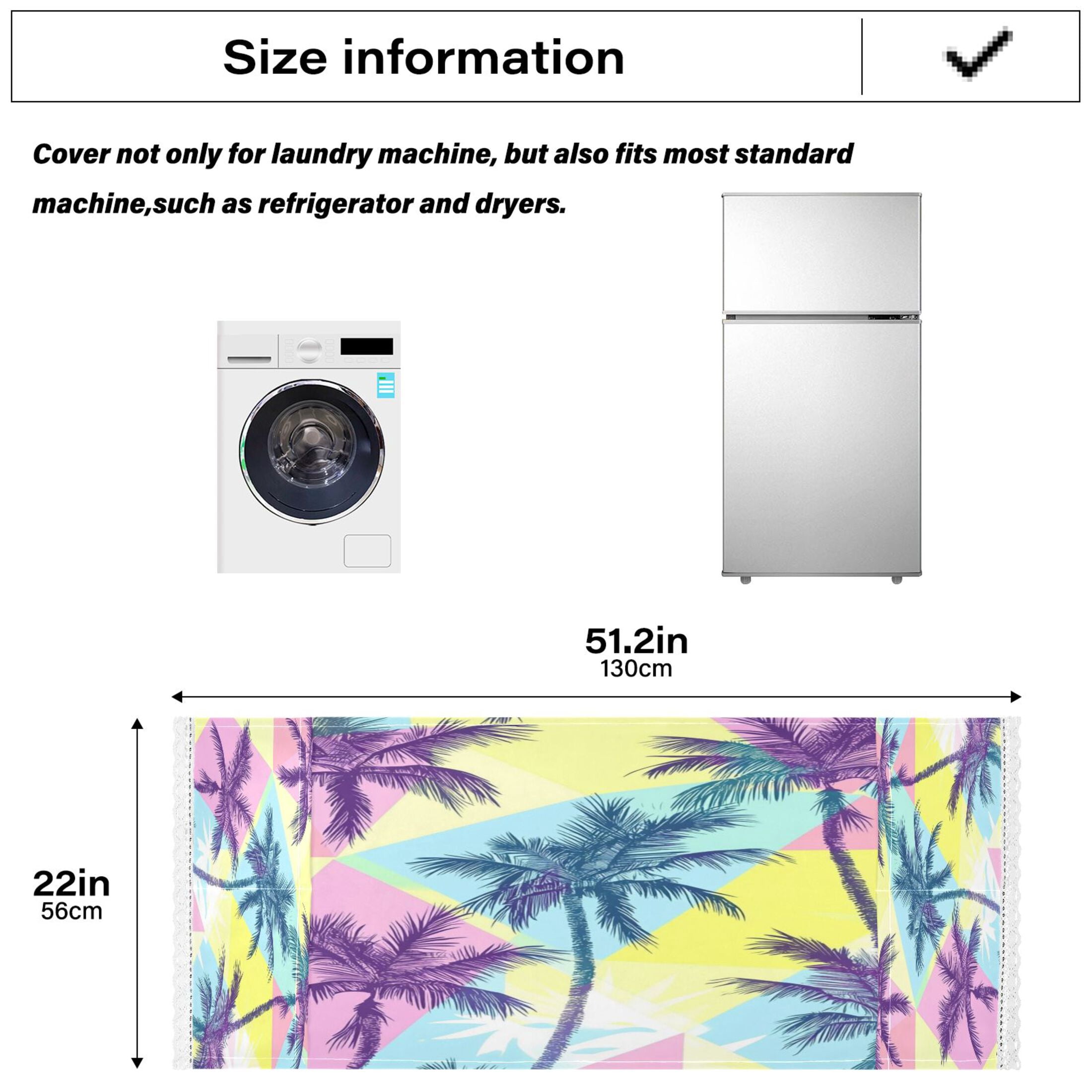 Washing Machine Cover 51.2x22in, Durable Polyester Dust Cover with Lace Trim and Side Pocket for Appliances Palm Tree Silhouettes