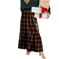 thumbnail image 5 of Wutalume Women's Plaid Print Ruffled Casual Long Skirt, Loose Fit Tiered Maxi Skirt with Pleated Detail, Bohemian Style for Everyday,Brown L, 5 of 6