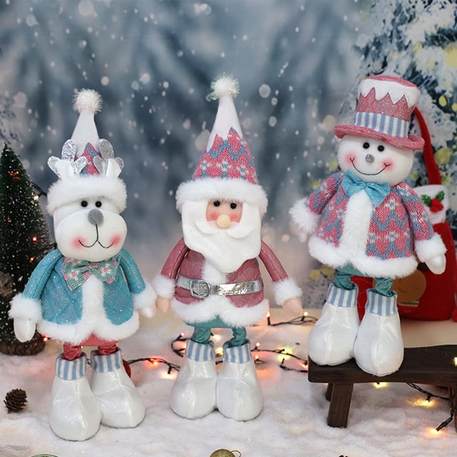 Muñeco Navideño de Papá Noel y Muñeco de Nieve con Purpurina, 41 Cm, de Tela | Piernas Extensibles | Regalo Navideño - 1 Unidad
