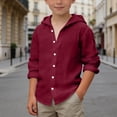 thumbnail image 2 of PRfgtbd Boys Shirts Kids Summer Hooded Shirt Long Sleeve Button Down Shirts Beach Tops Soft Breathable Solid Color Casual Wear Fashion Top Basic Tees, 2 of 5
