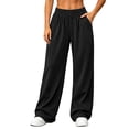 thumbnail image 2 of Lumosvexa Women's Corduroy Sweatpants, with Pockets Elastic Waist Wide Leg Winter Warm Daily Pants Black L, 2 of 8