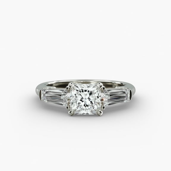 Spot Jewelry 2.1 Ct Princess Cut Moissanite Ring - 14K White Gold Plated Ring - Wedding Mid Century 3 Stone Ring for Women's - Beautiful Special Occasion Ring - Unique Christmas Engagement Ring