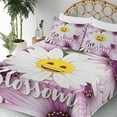 thumbnail image 3 of Ambesonne Emoji Fitted & Top Sheet Set with Shams, Blossom Exotic Daisy Motif, Pale Purple Mustard and Green, 3 of 5