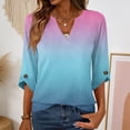 thumbnail image 2 of Womens 3/4 Length Sleeve Tunic Tops Casual Gradient V Neck Shirts Business Work Blouses Trendy Flowy Tees Light Blue 2XL, 2 of 6