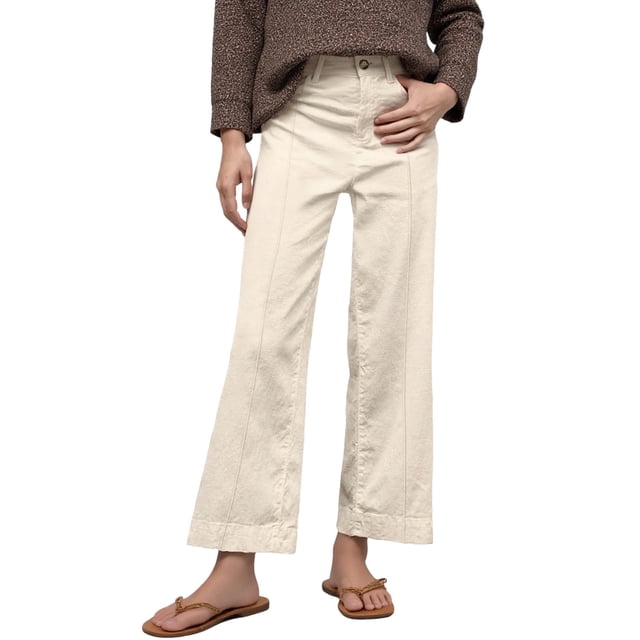 Women's High Waisted Flare Wide Leg Linen Capri Work Pants - Solid/Printed, Versatile for Different Occasions