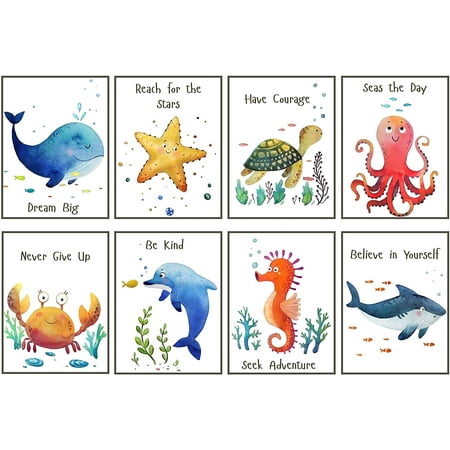 Nursery Wall Art Sea Animals - Bathroom Decor for Kids, Boy, Girl - prints - Set of 9, 8x10 inch, Ocean Under the Sea Creatures - Dolphin, Shark, Whale, Stingray, Crab, Sea Star, Seahorse, | Walmart Canada Nursery Wall Art Sea Animals - Bathroom Decor for Kids, Boy, Girl - prints - Set of 9, 8x10 inch, Ocean Under the Sea Creatures - Dolphin, Shark, Whale, Stingray, Crab, Sea Star, Seahorse, | Walmart Canada