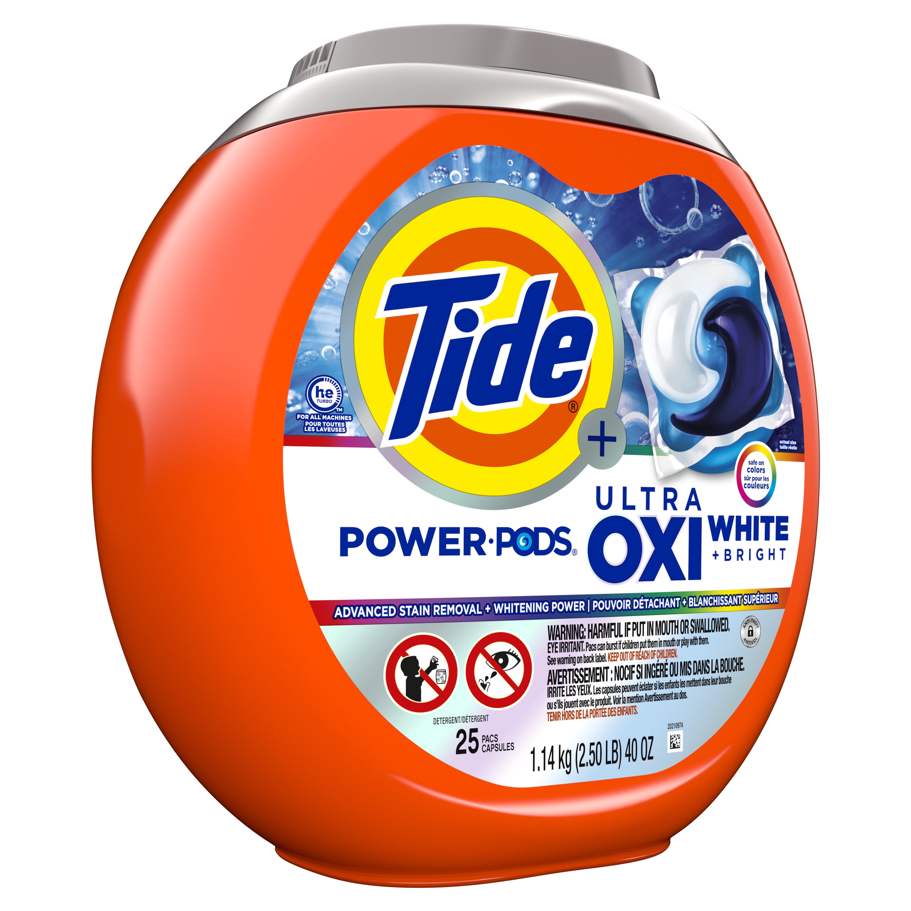 Tide Power PODS White Laundry Detergent Pacs, Brilliant Whitening + Color Protect, 25 Count