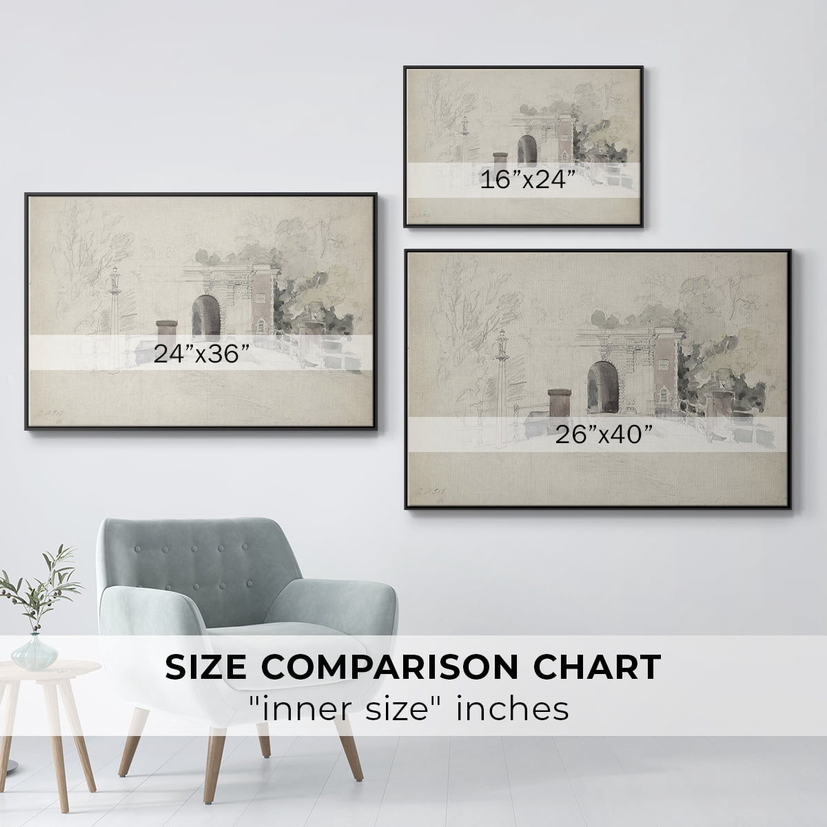 Vintage Sketch-XXXI By Wexford Home Framed in Black Wood Gallery Wrapped Canvas 25 in. x 37 in.