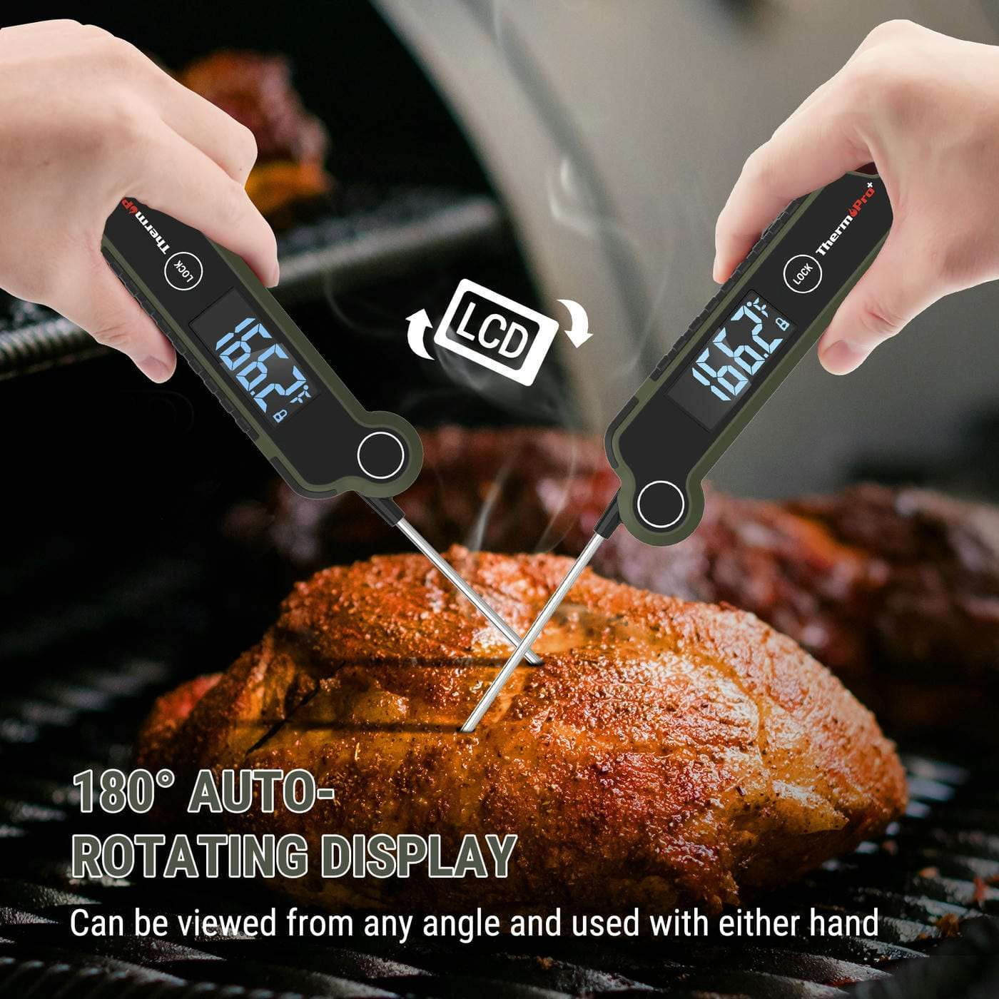 ThermoPro TP620W Instant Read Meat Thermometer Digital, Cooking Thermometer with Large Auto-Rotating LCD Display