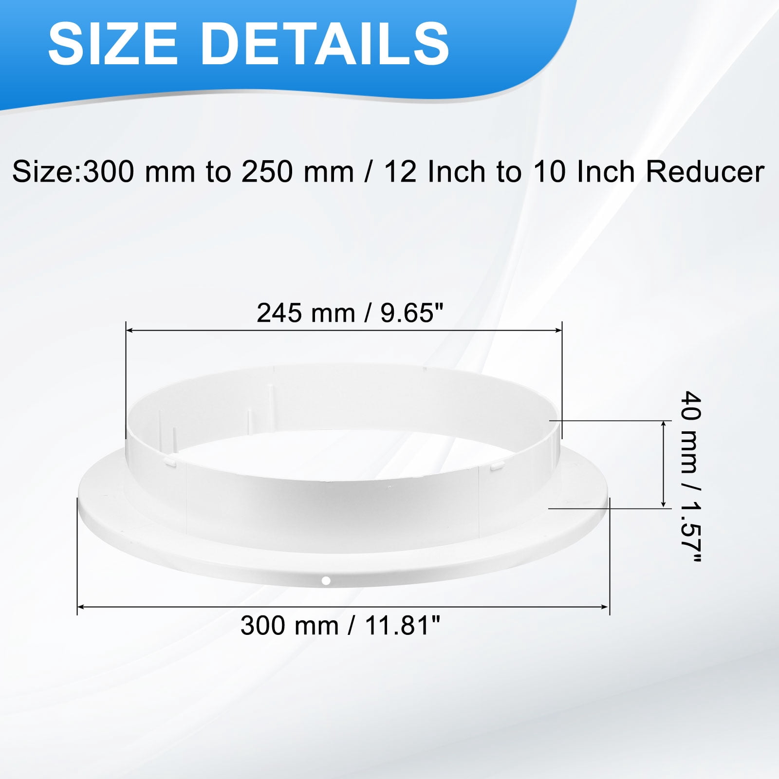 Uxcell 12 to 10 Inch Duct Reducer, 1Pcs ABS Air Duct Adapter HAVC Pipe Connector Dryer Vent Adapter Increaser Reducer for Inline Ventilation System, White (150mm to 100mm)