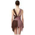 thumbnail image 2 of SiiRoh Womens Rhinestone Lyrical Dance Dress Color Block Mesh Ruched Twisted Knot Irregular Hem Sleeveless Leotard Dress Brown L, 2 of 7