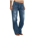 thumbnail image 2 of Clearance! Women's Flare Jeans Low Waisted Straight Leg Ripped Denim Pants Blue L Size, 2 of 7