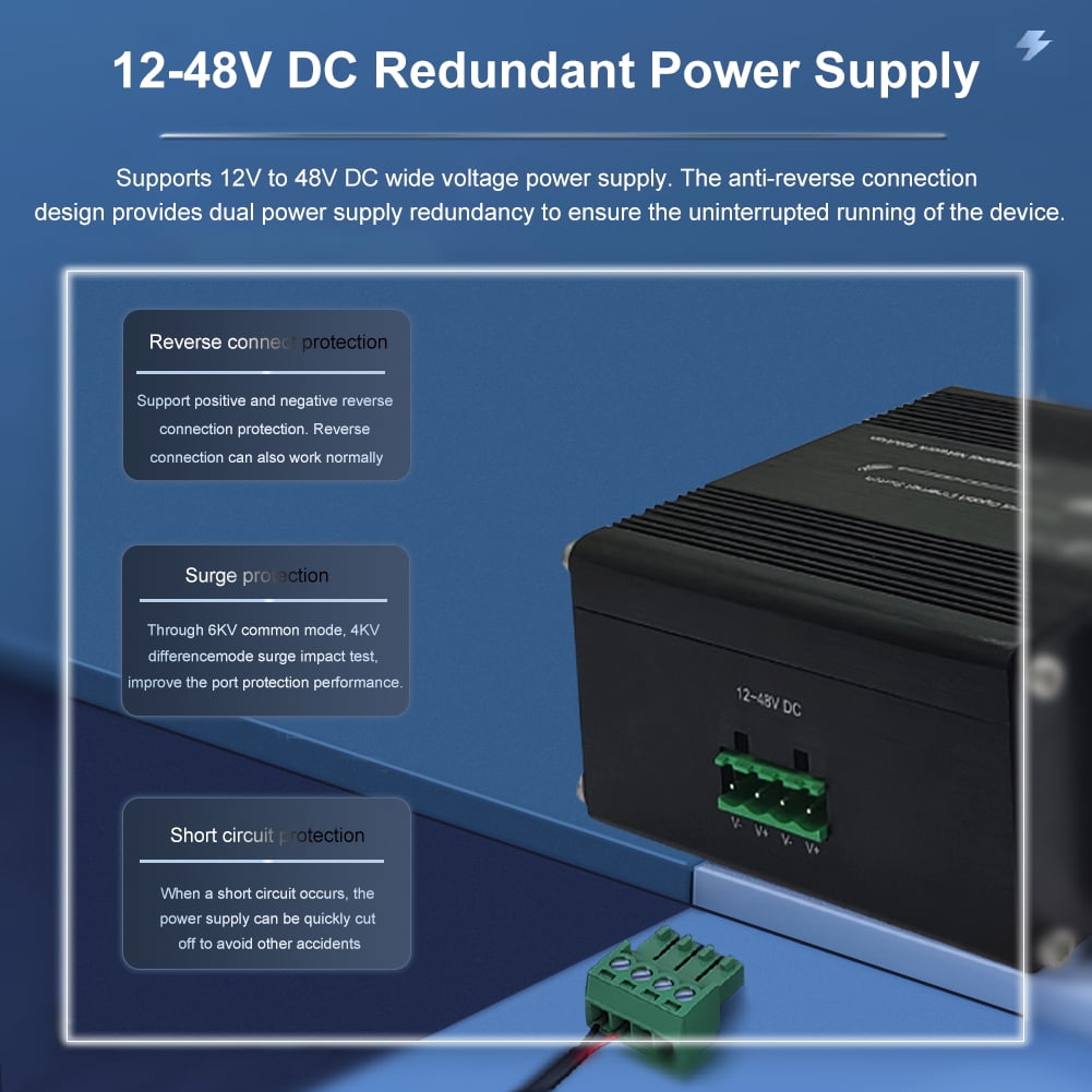 Industrial Gigabit 10 Ports Ethernet PoE+ Switch 8-Port 10/100/1000 Gigabit RJ45