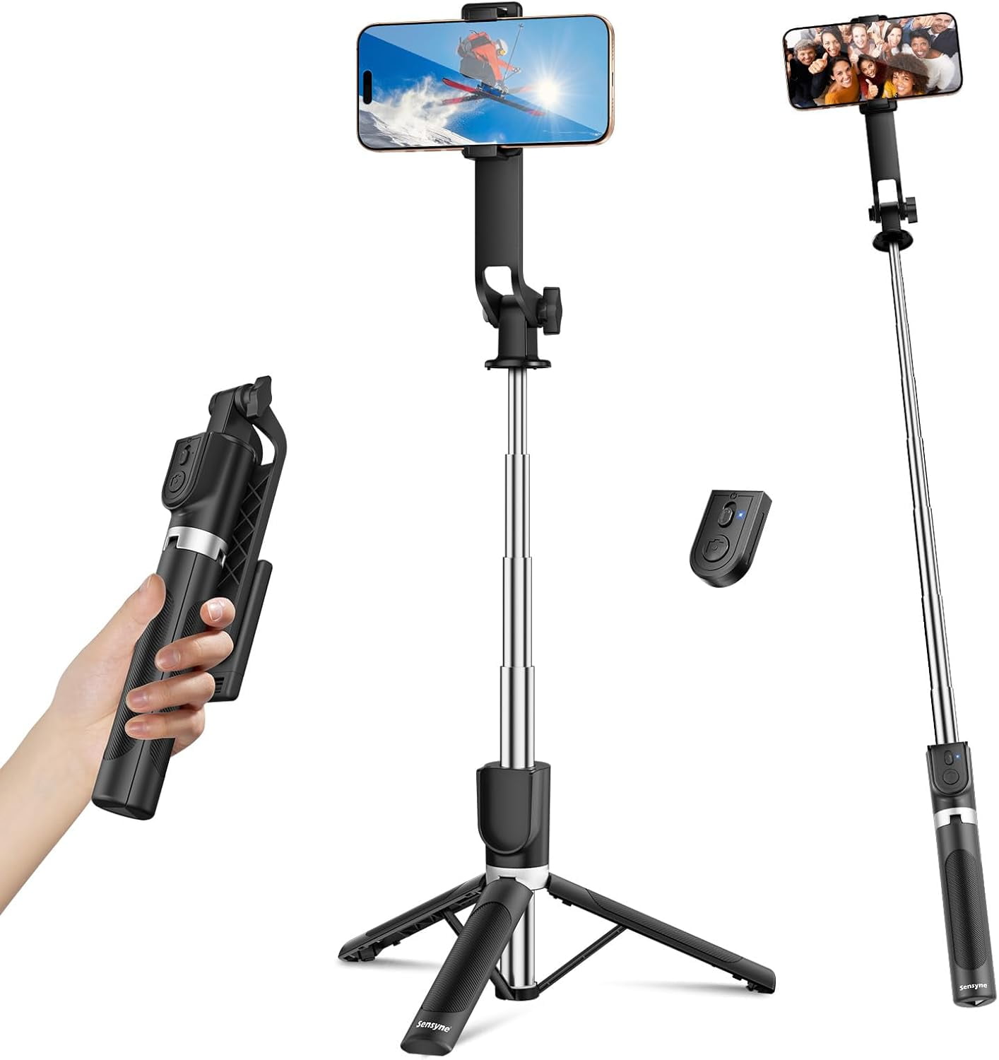 RGHJAR-Sensyne Selfie Stick for Phone, Extendable Travel Tripod with Detachable Remote for Photography, Selfies, Compatible with All Cell Phones, Black