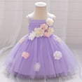 thumbnail image 2 of Moocorvic Baby Girl Tulle Dress Casual Flower Embroidery Toddler Dresses Wedding Gown for Summer Party Birthday Outfit 6-9 Months,Purple, 2 of 9