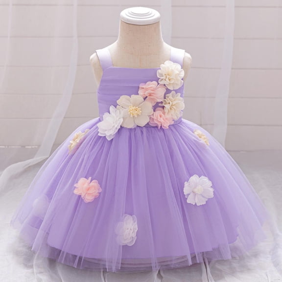 Pejock Baby Girl Suspender Dress with 3D Flowers - Sleeveless Mesh Princess Gown for Pageants, Baptisms, Birthdays 6M-3Y | Breathable Performance Outfit
