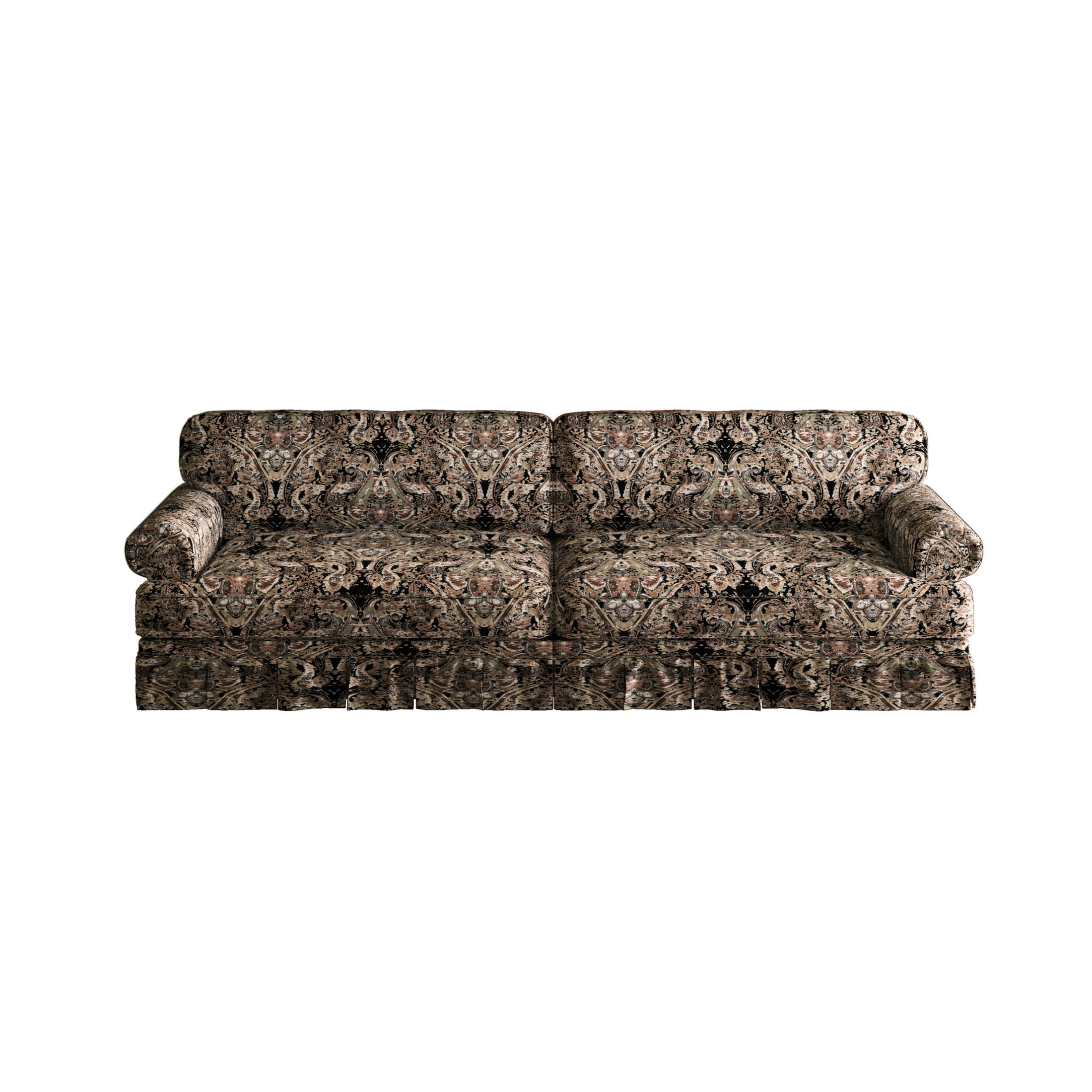 Noble House 93.7" Luxurious Floral 4-Seater Cloud Couch, Mid-Century Oxford Fabric Sofa with Pleated Skirt, Black
