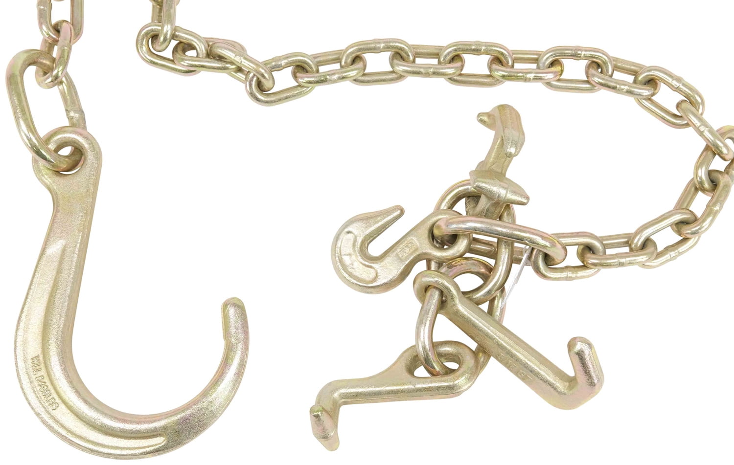5/16"x6' Leg G70 8" Long Shank J Hook Tow Chain w/ RTJ Cluster Hook & Grab Hook - 4700 lbs WLL Heavy Duty Transport Truck Chain for Car Wrecker Recovery - Towing Equipment