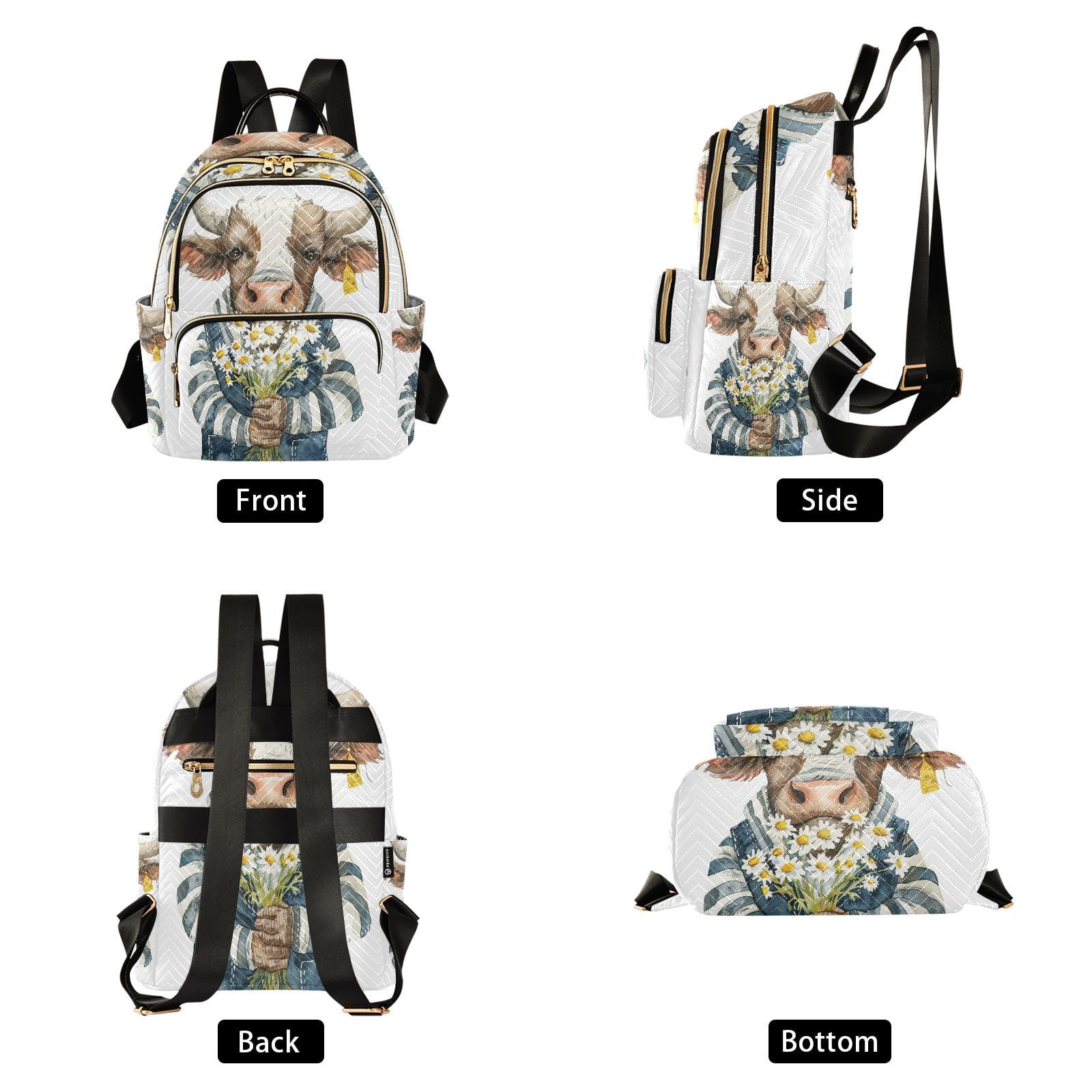 Bull Cow Daisies Travel Laptop Backpack Casual Daypack Lightweight Bookbag Compartment for Business