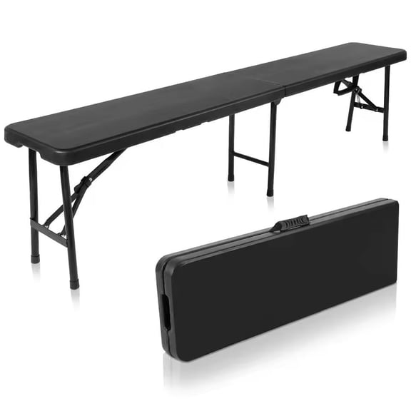 New Home Era Plastic Folding Bench - Portable Bench Used for Indoor, Outdoor, Picnic, Party, Camping, Dining Seat, Garden Soccer Multipurpose Entertaining Activities, White (1, Black, 8 Feet)