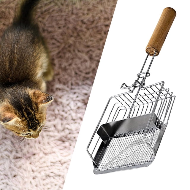 Pala para arena de Metal para mascotas, rápido, herramienta de limpieza, portátil, pala de arena para gatos, suministros para mascotas y gatitos Mango de madera