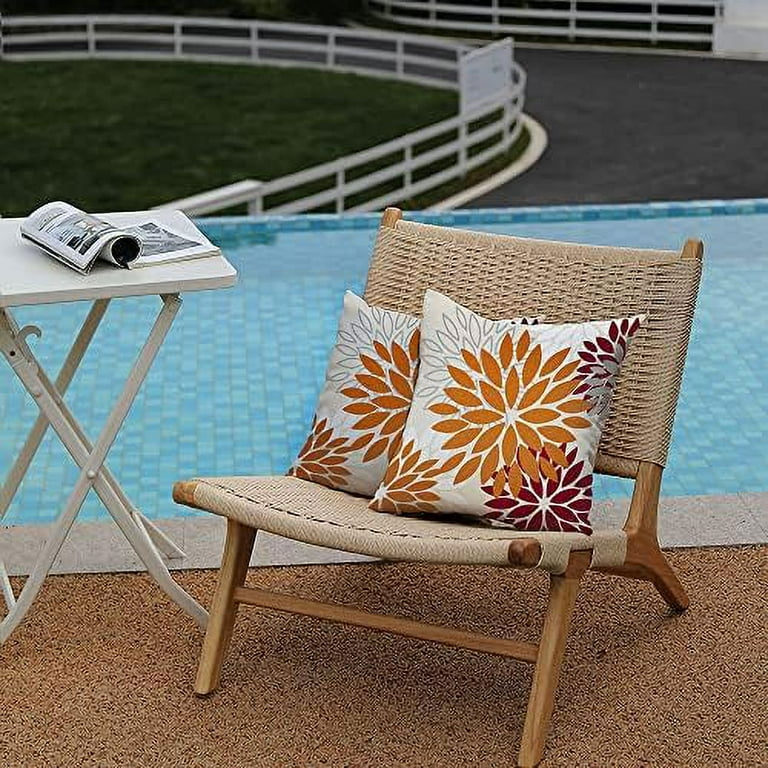 Orange Yellow Flower Pillow Covers 18x18 Inch Set of 2 Fall Throw Pillows Outdoor Waterproof Decor for Living Room Sofa Patio Funiture Garden Floral Linen Cushion Case Walmart