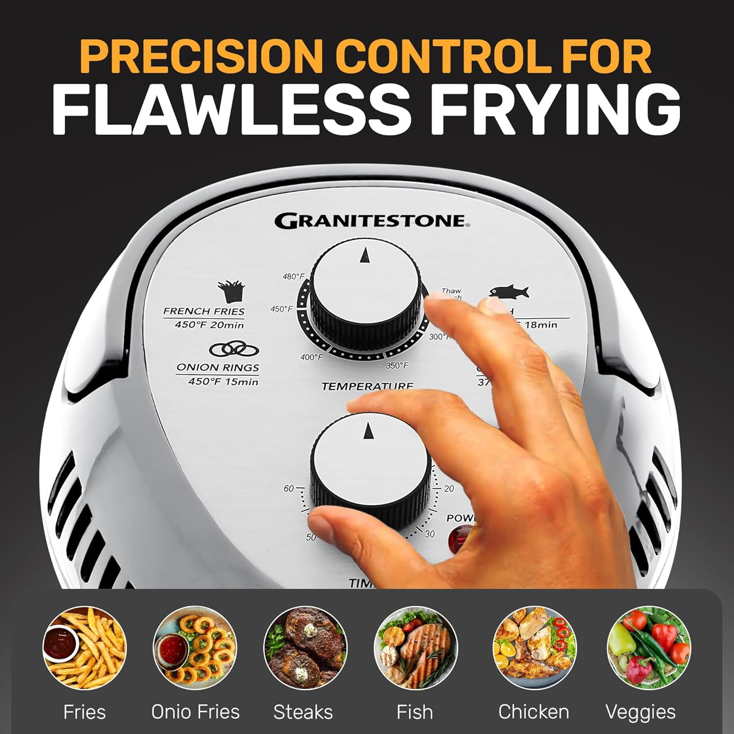 Granitestone Big Boss 16Qt Extra Large Glass Air Fryer Non Toxic – Family Sized 4 in 1 Cooker with 3 Cooking Sections, Stainless Steel Racks for French Fries, Chicken, Self Cleaning, Dishwasher Safe