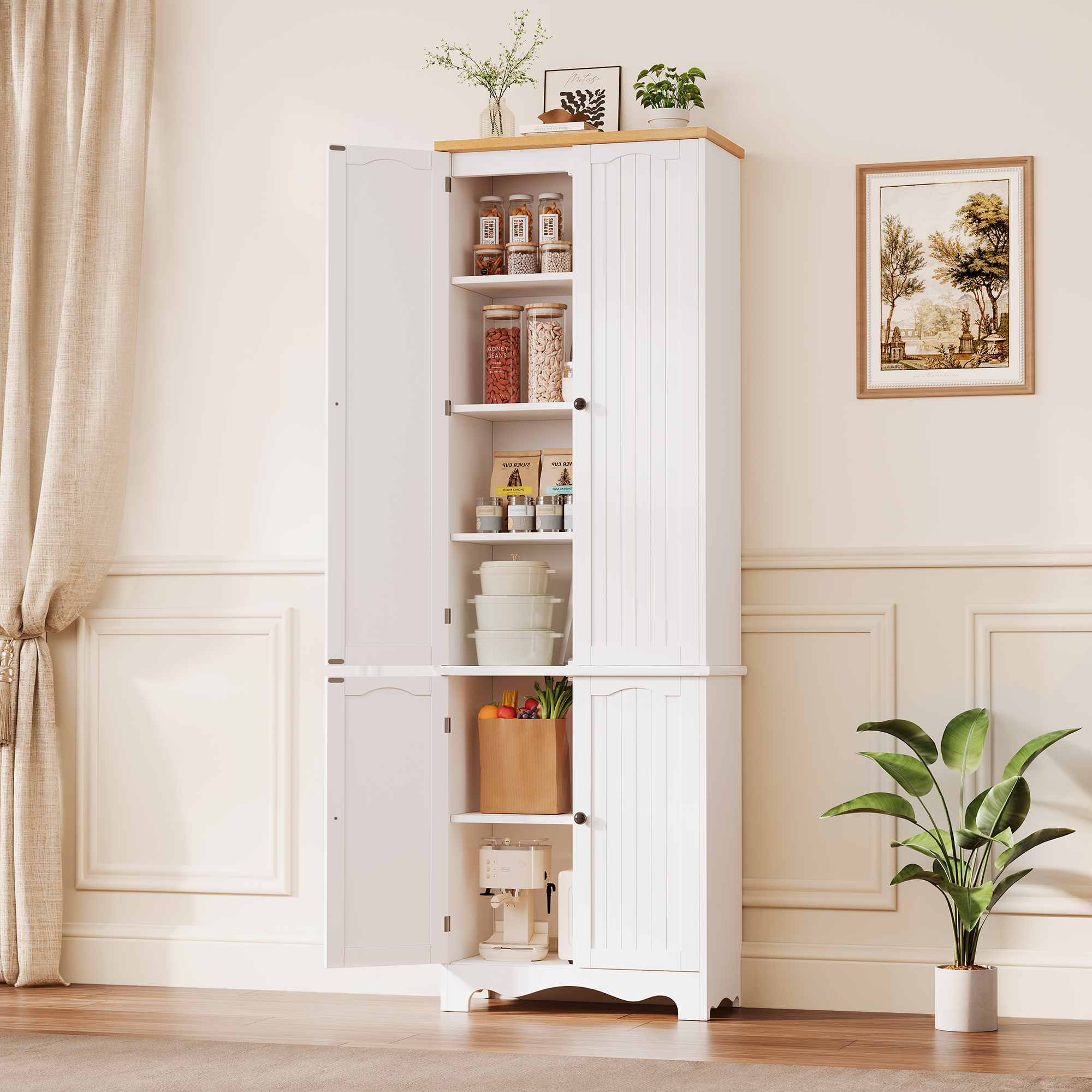 72" Kitchen Pantry Cabinet, Freestanding Storage Cabinets, Tall Food Pantry with Doors and Adjustable Shelves, Tall Storage Cabinets for Kitchen Dining Room Living Room, White