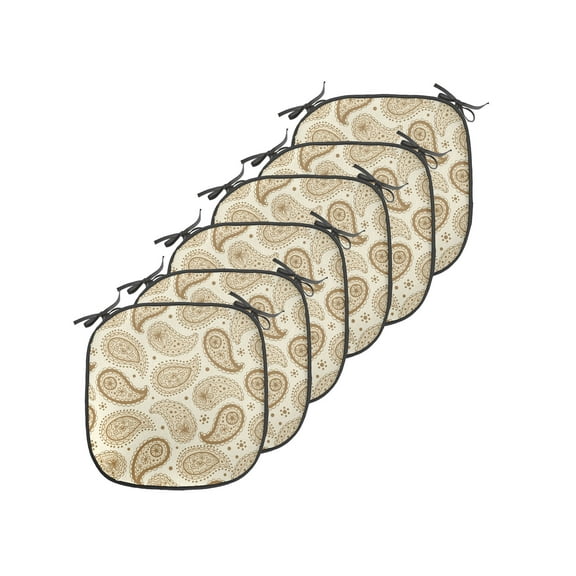 Beige Chair Seating Cushion Set of 6, Oriental Traditional Paisley Detailed Motifs Color Contours Persian Culture Theme, Seat Pads for Office with Anti-slip Backing, 16"x16", Cream, by Ambesonne