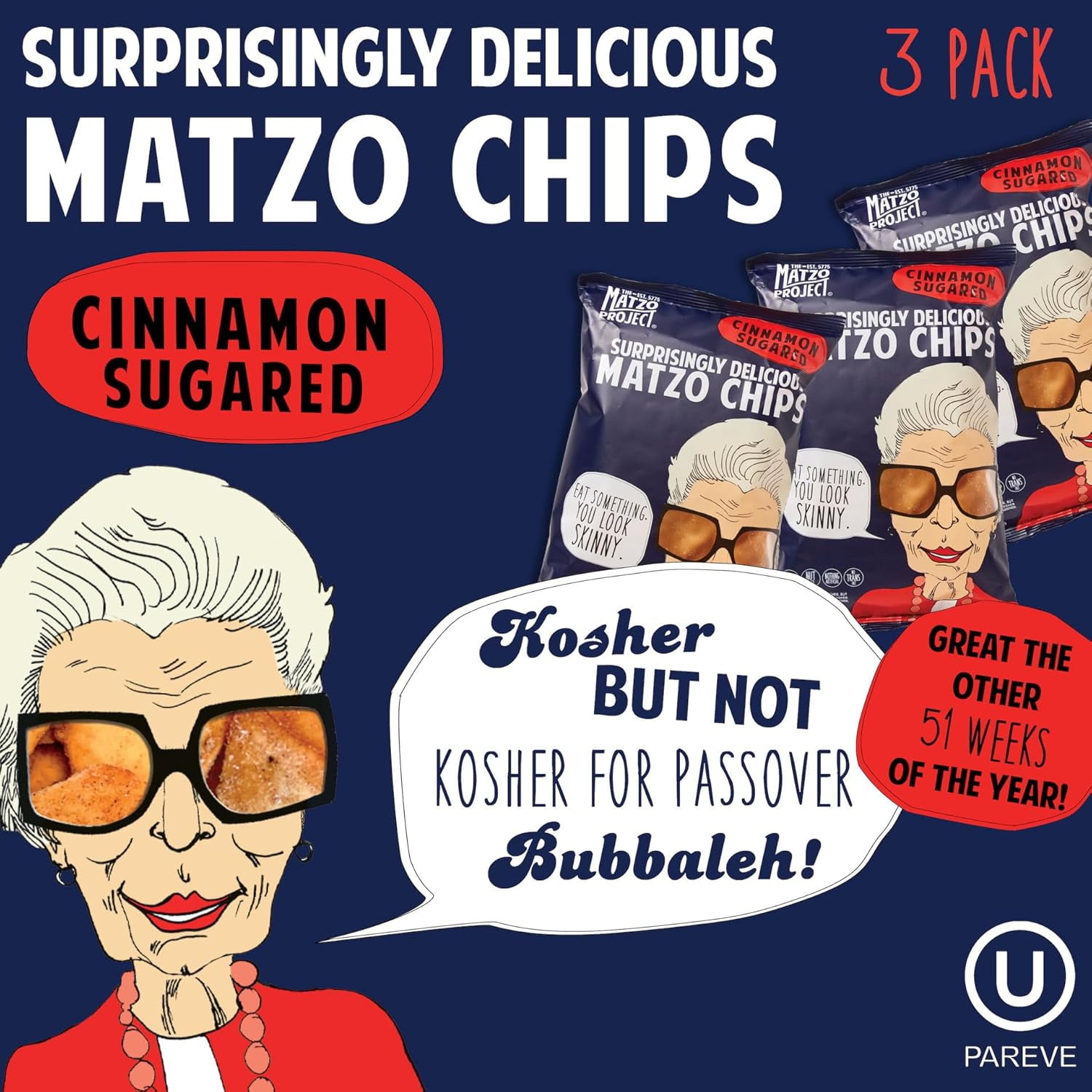 The Matzo Project Matzo Chips, Cinnamon Sugar, Kosher (But Not Kosher for Passover), Vegan, Nut-Free, No Trans Fat, Nothing Artificial, 6 oz