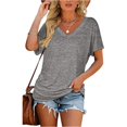 thumbnail image 2 of KLHDSF Womens Summer Tops Side Shirring V Neck Tee Short Sleeve Lightweight Casual Summer Top Gray XL, 2 of 10