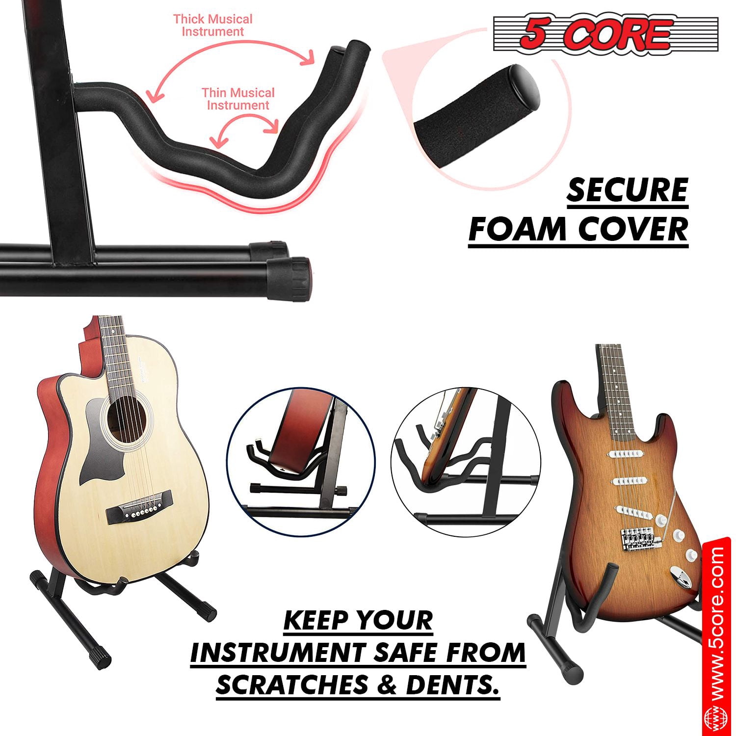 5Core Double Guitar Stand Floor Adjustable A Frame Folding Acoustic Electric Guitars Holder Stands