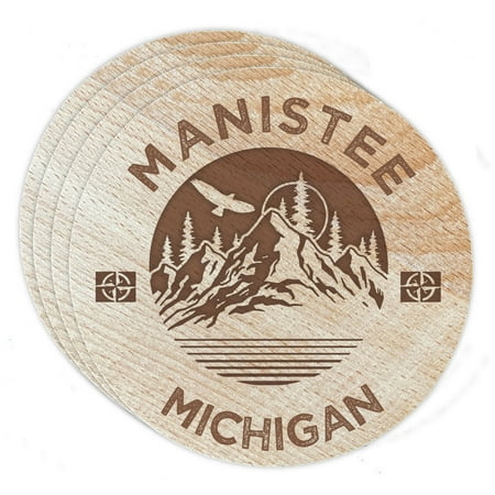 

Manistee Michigan 4 Pack Engraved Wooden Coaster Camp Outdoors Design