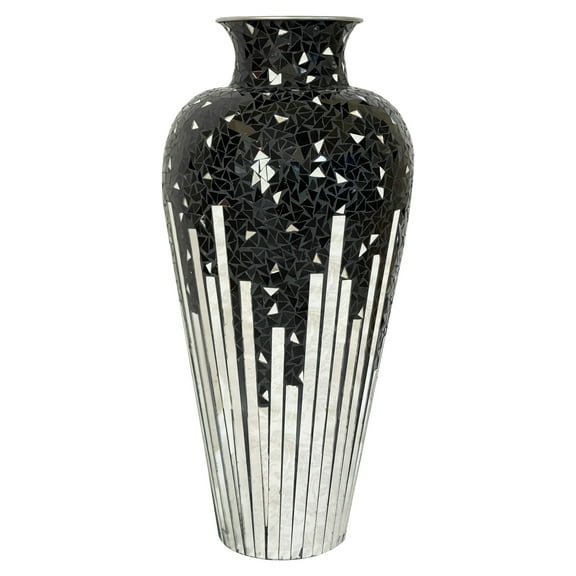 DecorShore 22" Iron Base Vase with Glass Mosaic Tiles Overlay- Multi Black Silver