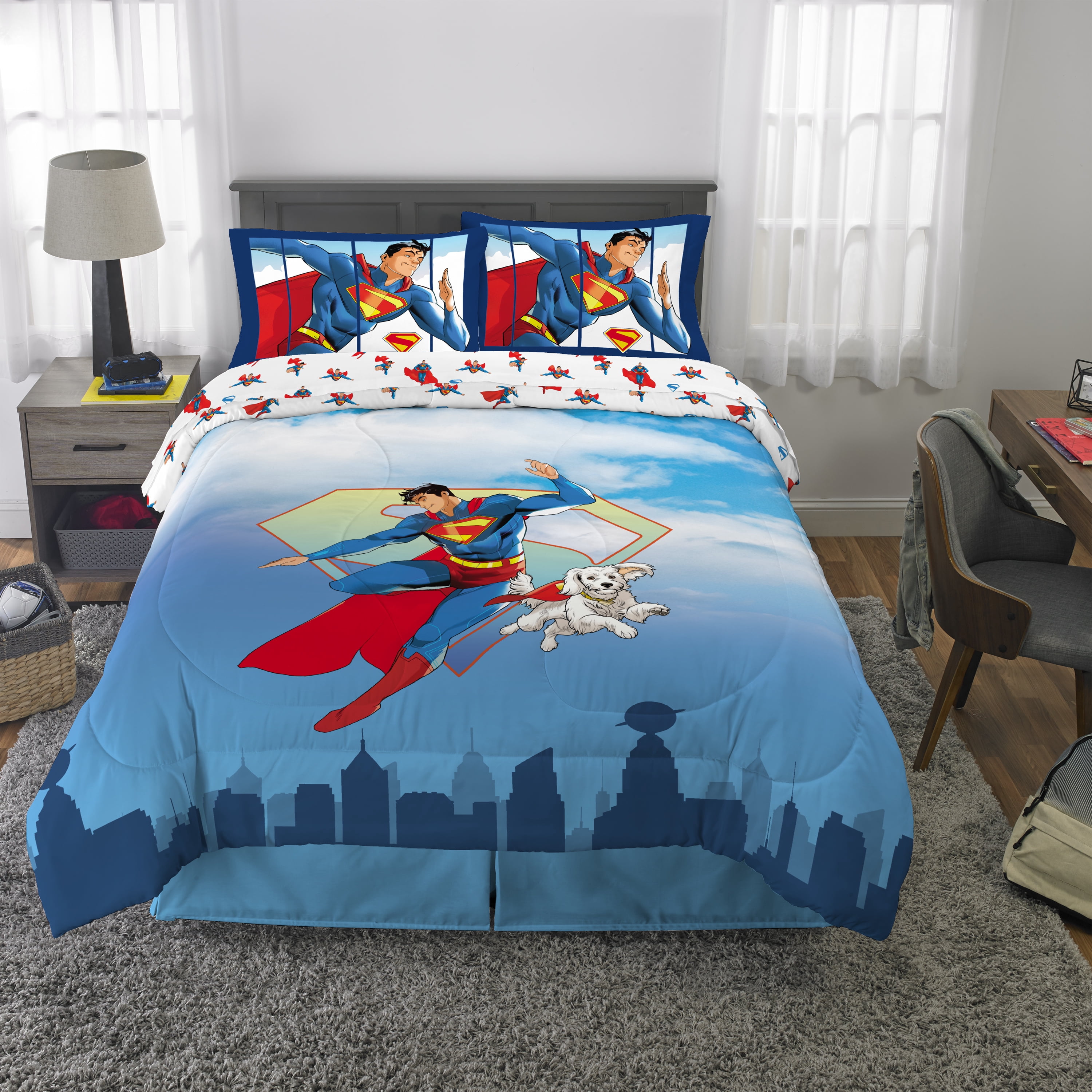 Superman Kids Full Bed in a Bag, 5Pc Bedding Set, Comforter and Sheets