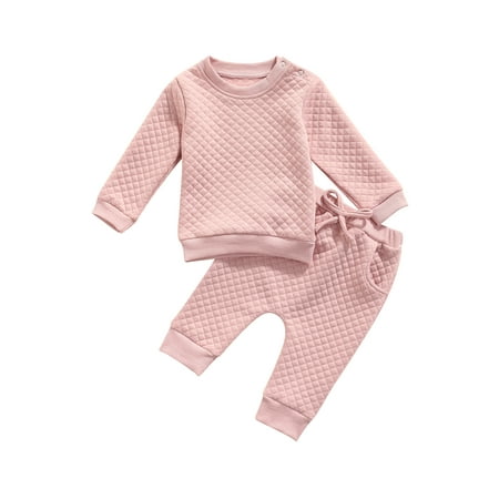 

Sunisery Newborn Infant Baby Girl Boy Fall Outfits Long Sleeve Sweatshirt Tops Pants Winter Warm Clothes Pink 12-18 Months