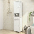 thumbnail image 3 of Ktaxon 65" Bathroom Floor Cabinet Linen Tower, Narrow Tall Storage Cabinet with 2 Doors, Drawer & 5 Adjustable Shelves for Living Room Kitchen Entryway Bedroom, White, 3 of 9